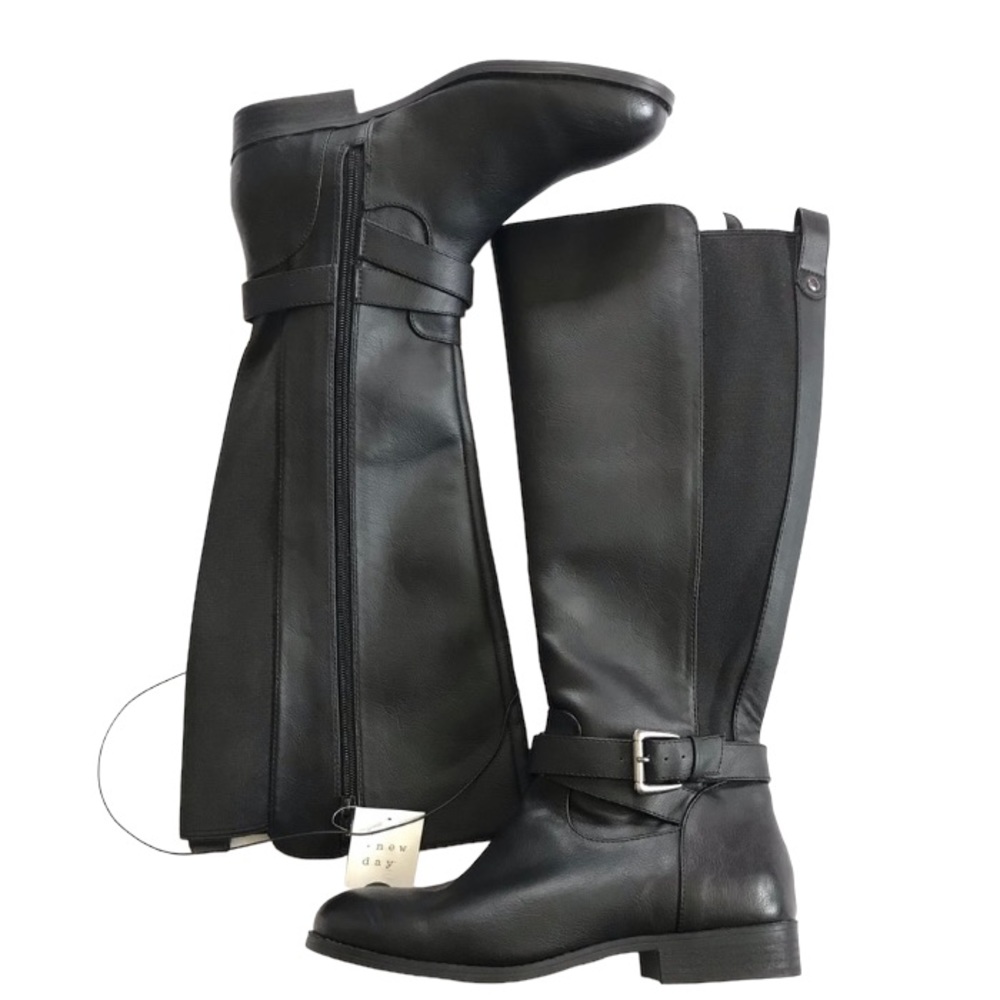 NWOT A New Day Wendy Faux Leather Tall Riding Black Boots Women’s Size 6